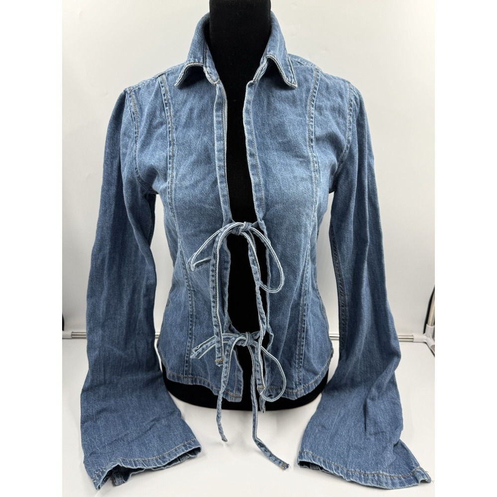 Denim Co. Women's Collar Tie Knot Long Sleeve Denim Size 4